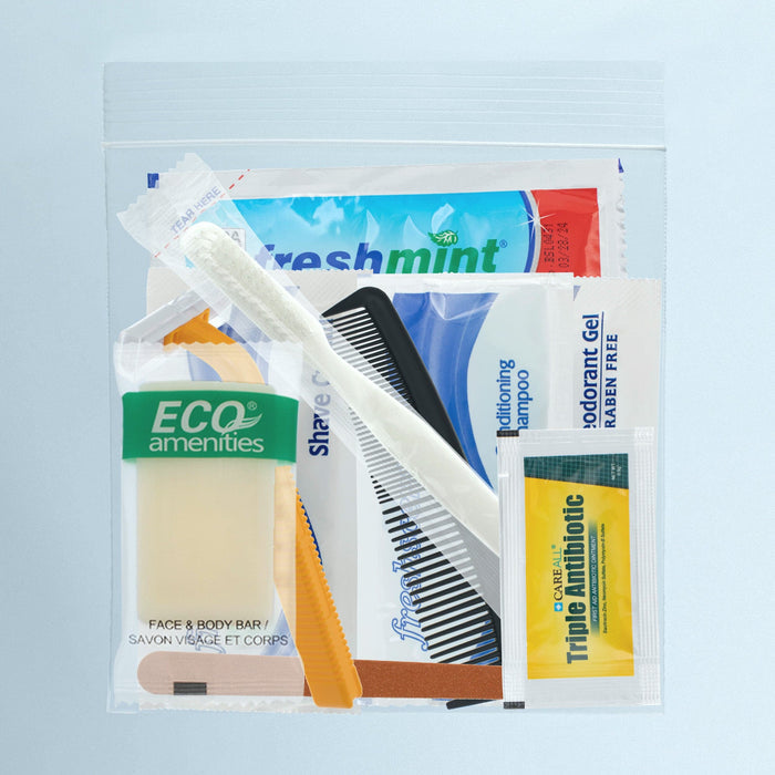 10 Piece Deluxe Wholesale Hygiene Kits - Travel Toiletry Supplies - Bulk Case of 96