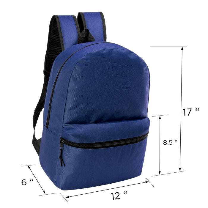 12 17" Classic Backpacks in Navy Blue & Your Choice of 12 Bulk Hygiene Kits - Wholesale Care Package: Homeless, Emergency, Charity
