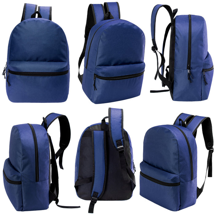 12 17" Classic Backpacks in Navy Blue & Your Choice of 12 Bulk Hygiene Kits - Wholesale Care Package: Homeless, Emergency, Charity