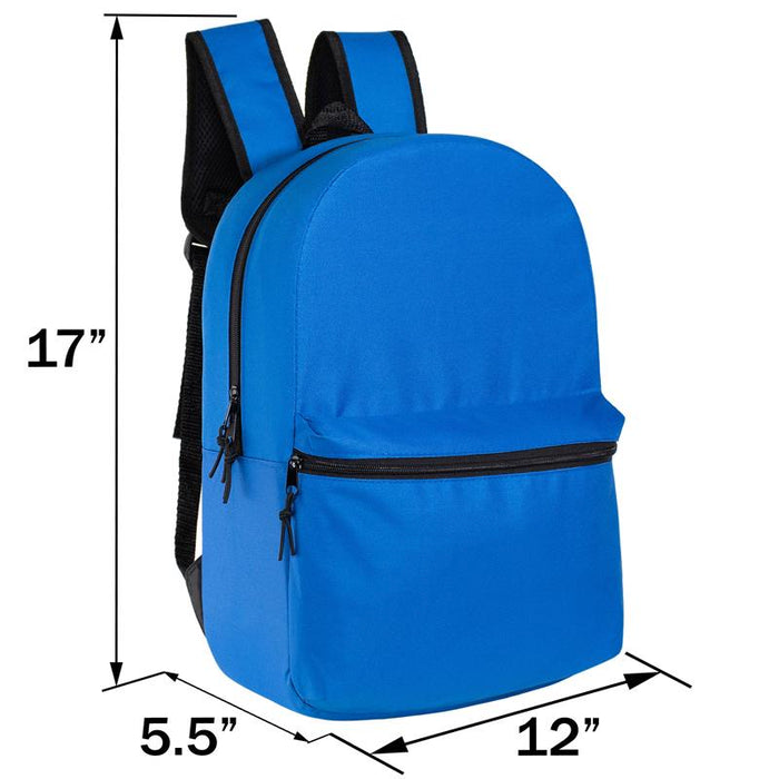 12 Basic 17" Backpacks in 12 Colors with a Side Pocket & Your Choice of 12 Bulk Hygiene Kits - Wholesale Care Package: Homeless, Emergency, Charity