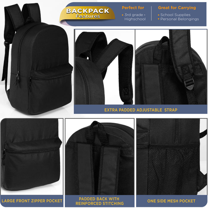 12 Basic 18.5" Backpacks in Black & Your Choice of 12 Bulk Hygiene Kits - Wholesale Care Package: Homeless, Emergency, Charity