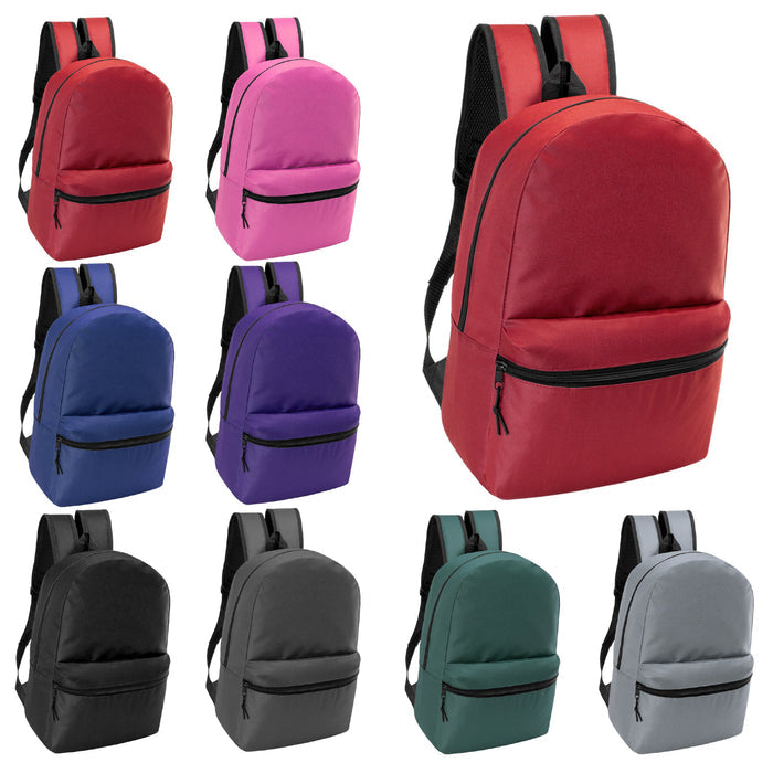 12 Classic 17" Backpacks in 8 Assorted Colors & Your Choice of 12 Bulk Hygiene Kits - Wholesale Care Package: Homeless, Emergency, Charity