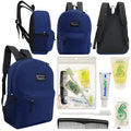 12 Classic 17" Backpacks in Navy Blue & Your Choice of 12 Bulk Hygiene Kits - Wholesale Care Package: Homeless, Emergency, Charity