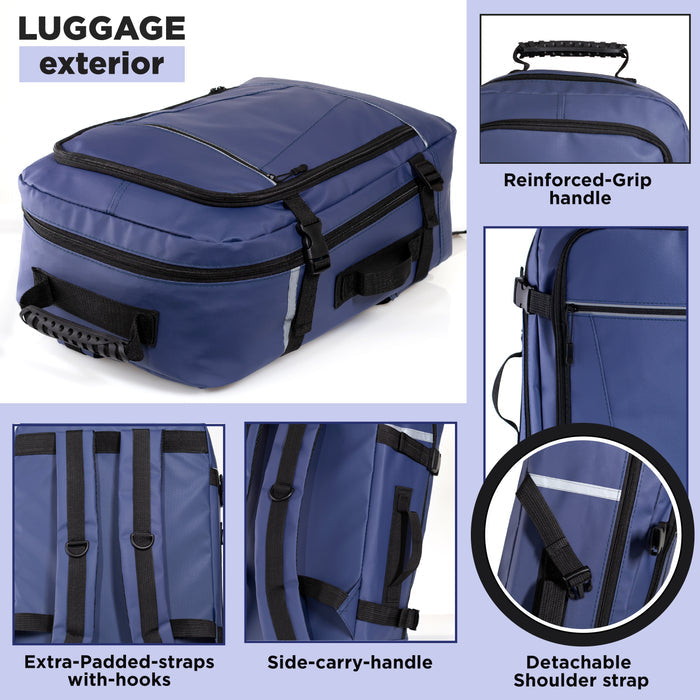 12 Deluxe 18" Travel Backpacks in 3 Colors & Your Choice of 12 Bulk Hygiene Kits - Wholesale Care Package: Homeless, Emergency, Charity