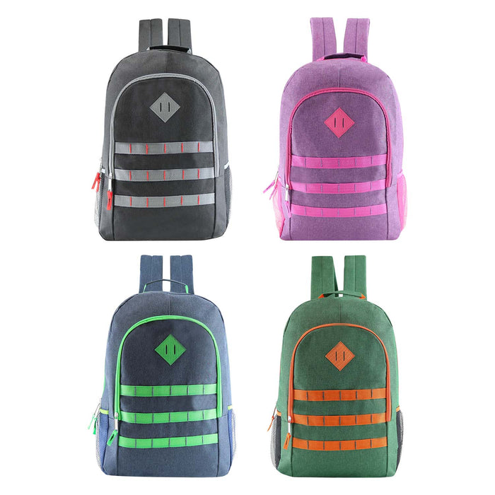 12 Deluxe 19" Backpacks in 4 Colors & Your Choice of 12 Bulk Hygiene Kits - Wholesale Care Package: Homeless, Emergency, Charity