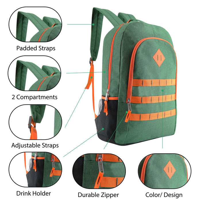 12 Deluxe 19" Backpacks in 4 Colors & Your Choice of 12 Bulk Hygiene Kits - Wholesale Care Package: Homeless, Emergency, Charity