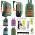 12 Deluxe 19" Backpacks in 4 Colors & Your Choice of 12 Bulk Hygiene Kits - Wholesale Care Package: Homeless, Emergency, Charity
