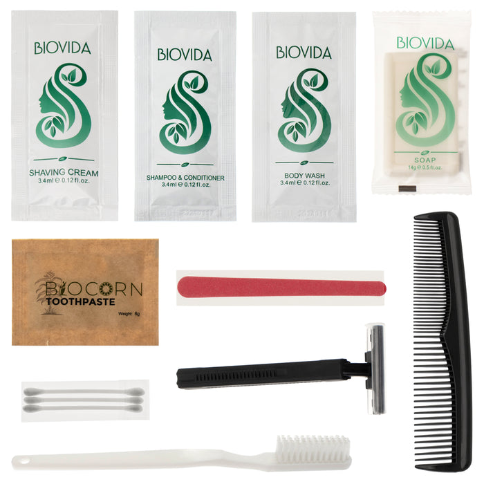12 Piece Wholesale Hygiene Kits - Travel Toiletry Supplies - Bulk of Case of 96