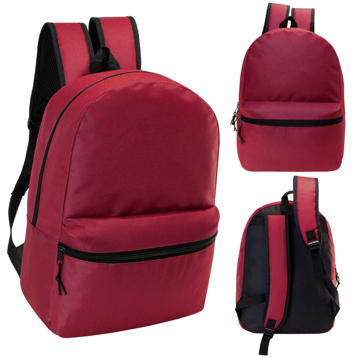 12 Wholesale 17" Basic Backpacks in Burgundy & 12 Bulk School Supply Kits of Your Choice