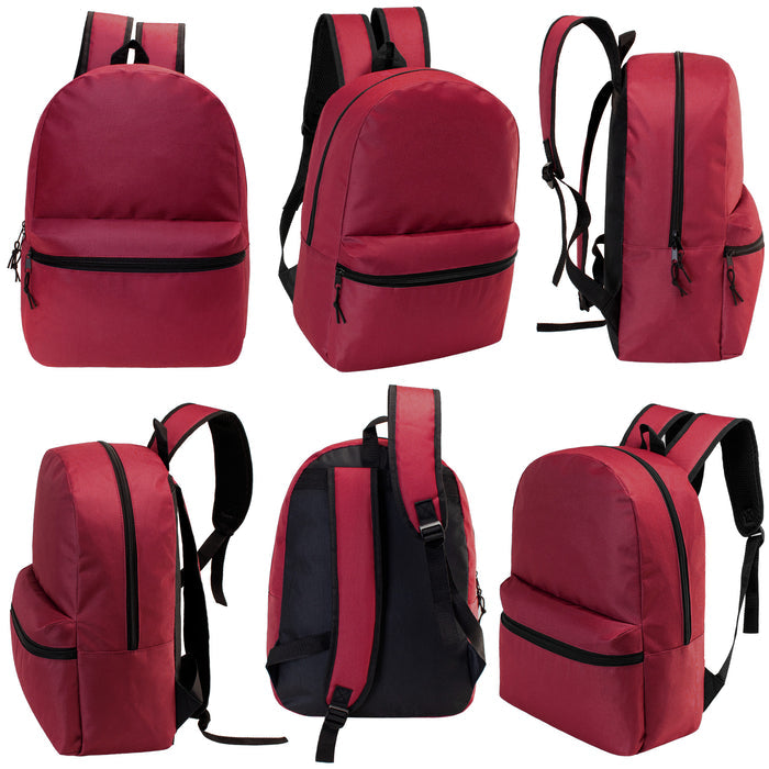 12 Wholesale 17" Basic Backpacks in Burgundy & 12 Bulk School Supply Kits of Your Choice