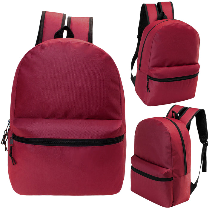 12 Wholesale 17" Basic Backpacks in Burgundy & 12 Bulk School Supply Kits of Your Choice