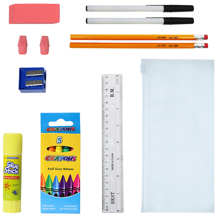 12 Wholesale 17" Basic Backpacks in Burgundy & 12 Bulk School Supply Kits of Your Choice