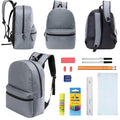 12 Wholesale 17" Basic Backpacks in Cool Gray & 12 Bulk School Supply Kits of Your Choice
