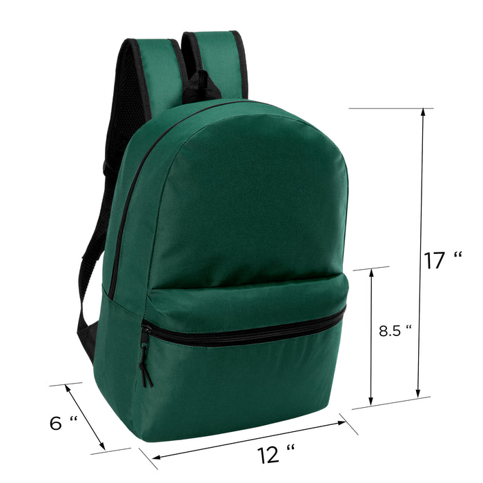 12 Wholesale 17" Basic Backpacks in Dark Green & 12 Bulk School Supply Kits of Your Choice