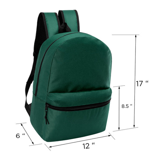 12 Wholesale 17" Basic Backpacks in Dark Green & 12 Bulk School Supply Kits of Your Choice
