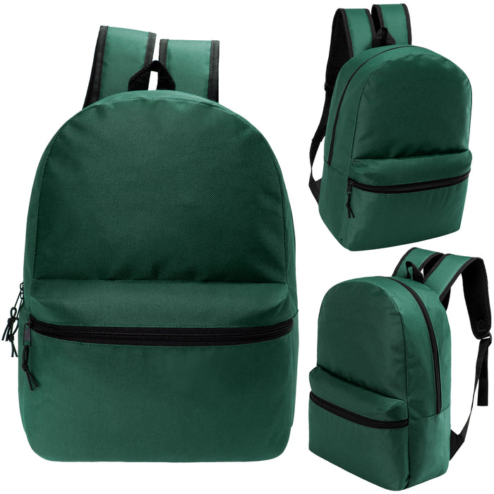 12 Wholesale 17" Basic Backpacks in Dark Green & 12 Bulk School Supply Kits of Your Choice