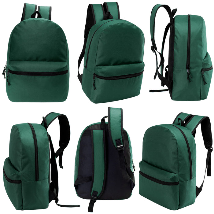 12 Wholesale 17" Basic Backpacks in Dark Green & 12 Bulk School Supply Kits of Your Choice