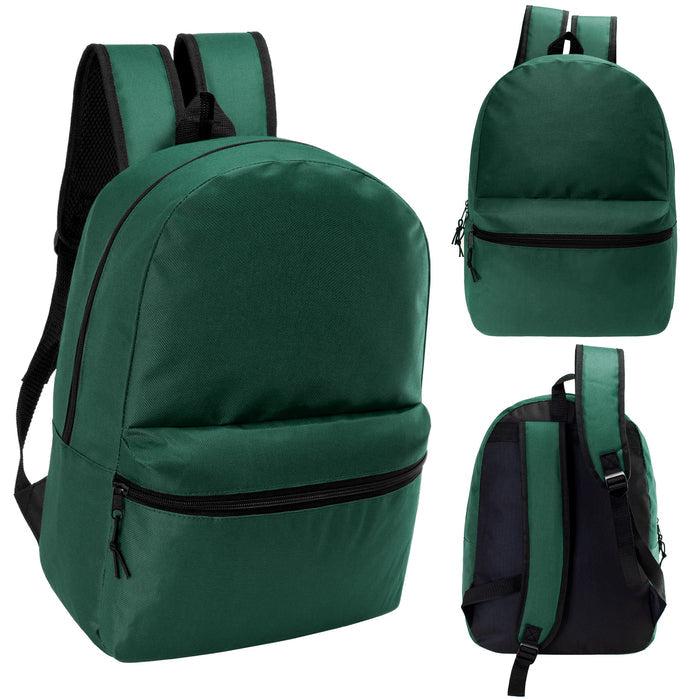 12 Wholesale 17" Basic Backpacks in Dark Green & 12 Bulk School Supply Kits of Your Choice