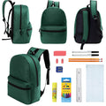 12 Wholesale 17" Basic Backpacks in Dark Green & 12 Bulk School Supply Kits of Your Choice