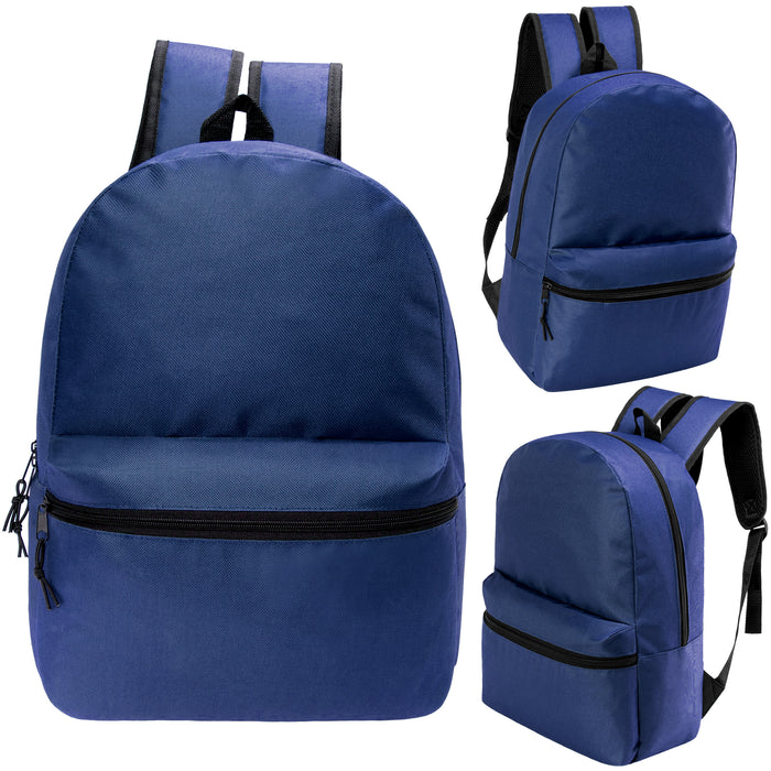 12 Wholesale 17" Basic Backpacks in Navy Blue & 12 Bulk School Supply Kits of Your Choice