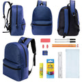 12 Wholesale 17" Basic Backpacks in Navy Blue & 12 Bulk School Supply Kits of Your Choice