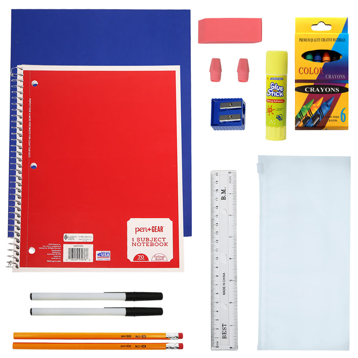 12 Wholesale 17" Bungee Backpack in 6 Colors & 12 Bulk School Supply Kits of Your Choice