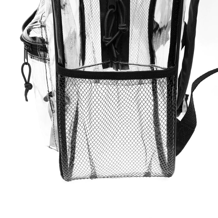 12 Wholesale 17" Clear Backpacks with Black Trim & 12 Bulk School Supply Kits of Your Choice