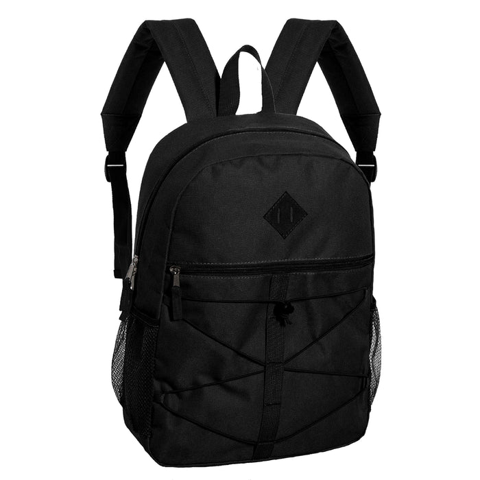 12 Wholesale 18" Black Bungee Backpacks & 12 Bulk School Supply Kits of Your Choice