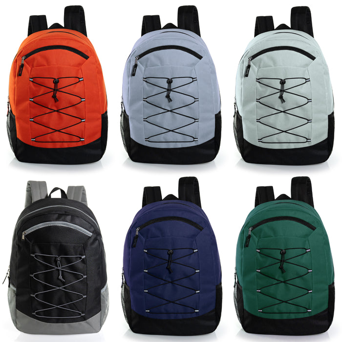 12 Wholesale 19" Bungee Backpack in 6 Colors & 12 Bulk School Supply Kits of Your Choice