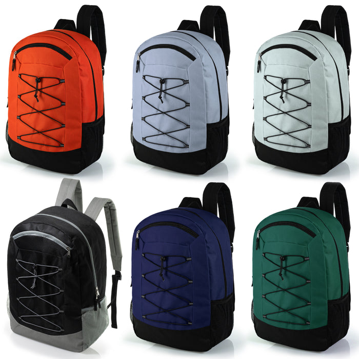 12 Wholesale 19" Bungee Backpack in 6 Colors & 12 Bulk School Supply Kits of Your Choice