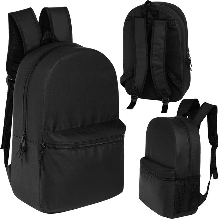 12 Wholesale Blank 18.5" Backpacks in Black & 12 Bulk School Supply Kits of Your Choice