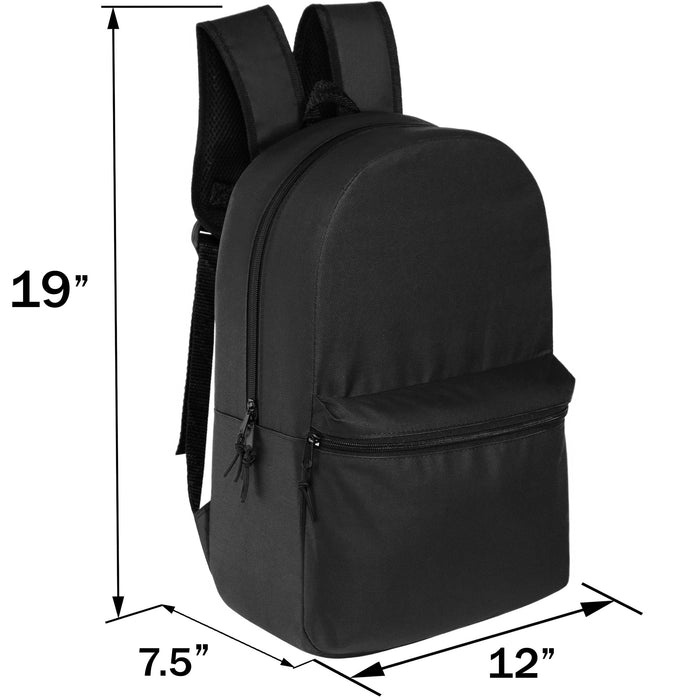 12 Wholesale Blank 18.5" Backpacks in Black & 12 Bulk School Supply Kits of Your Choice