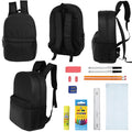 12 Wholesale Blank 18.5" Backpacks in Black & 12 Bulk School Supply Kits of Your Choice