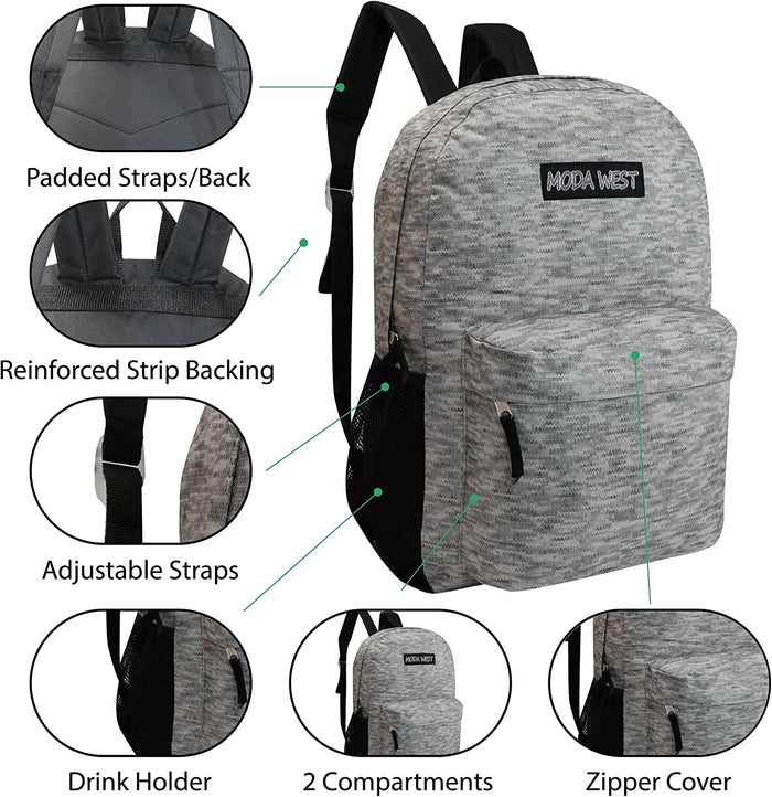 12 Wholesale Printed 17" Backpacks for Students and 12 Bulk School Supply Kits of Your Choice