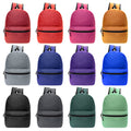 A row of colorful wholesale backpacks assorted colors in a store.