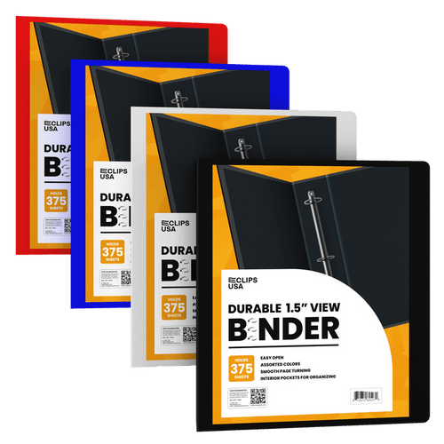 1.5" Wholesale Binders in Assorted Colors with 2 Interior Pockets - Bulk Case of 24 Binders