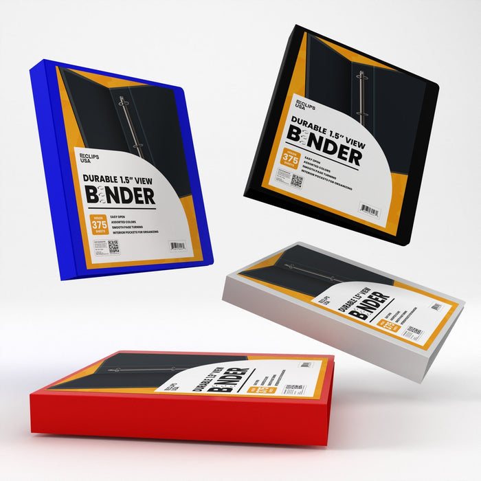 1.5" Wholesale Binders in Assorted Colors with 2 Interior Pockets - Bulk Case of 24 Binders