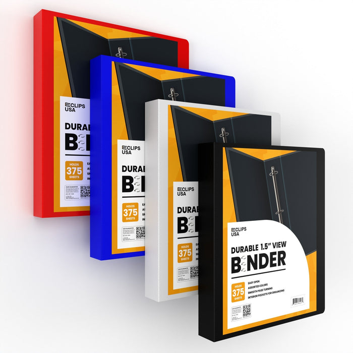 1.5" Wholesale Binders in Assorted Colors with 2 Interior Pockets - Bulk Case of 24 Binders