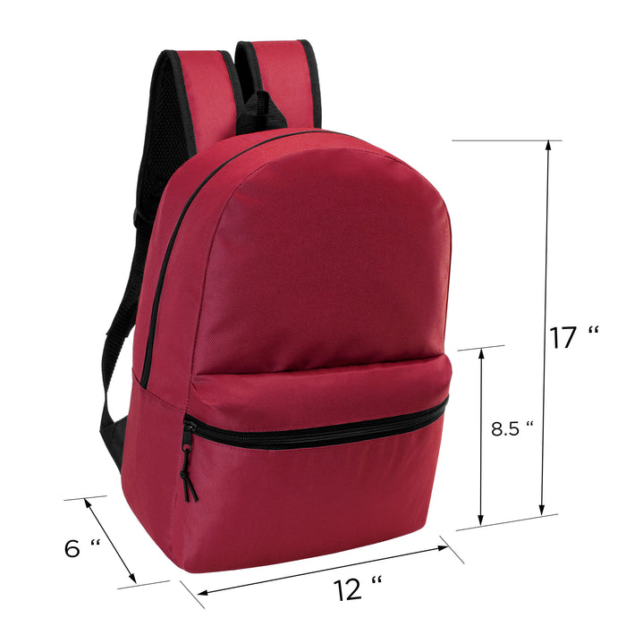 17" Kids Basic Wholesale Backpack in Dark Red - Bulk Case of 24 Bookbags