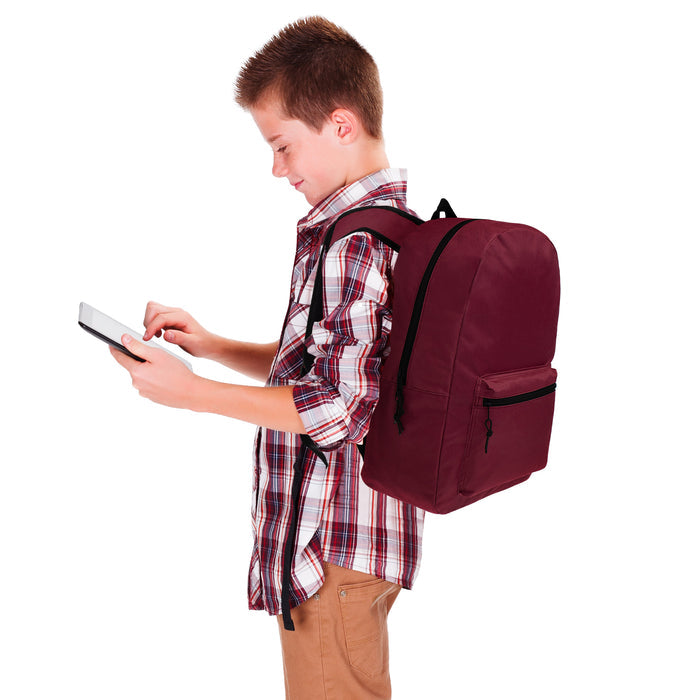 17" Kids Basic Wholesale Backpack in Dark Red - Bulk Case of 24 Bookbags