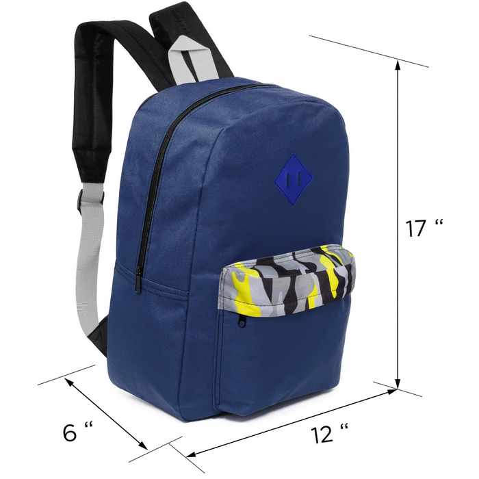 17" Padded Back Kids Wholesale Backpacks with a Diamond Patch in 8 Colors  - Bulk Case of 24