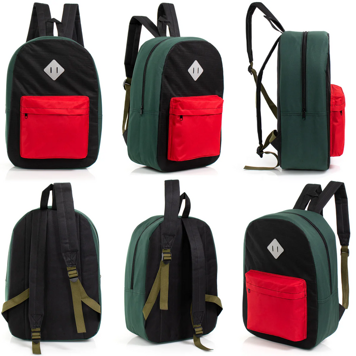 17" Padded Back Kids Wholesale Backpacks with a Diamond Patch in 8 Colors  - Bulk Case of 24