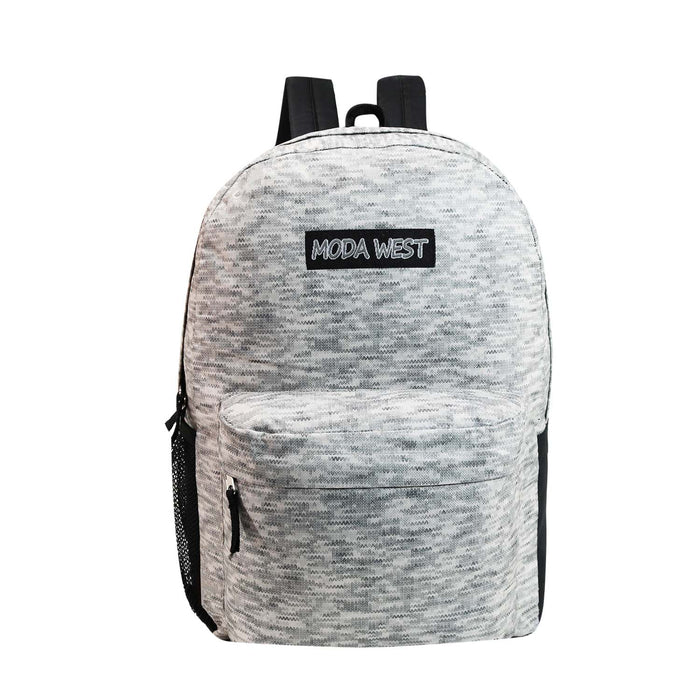 17" Patterned Wholesale Backpack in 12 Assorted Prints - Bulk Case of 24 Bookbags