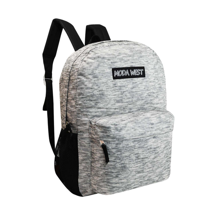 17" Patterned Wholesale Backpack in 12 Assorted Prints - Bulk Case of 24 Bookbags