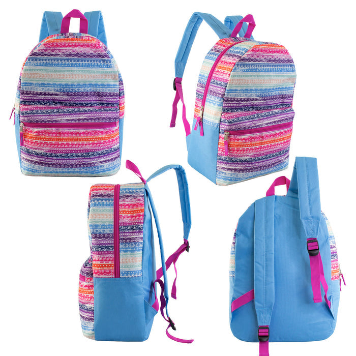 17" Patterned Wholesale Backpacks In 12 Assorted Prints - Bulk Case Of 24 Bookbags