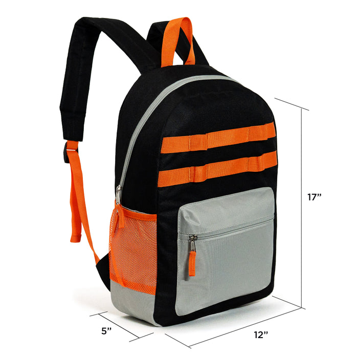 17" Wholesale Backpacks | 2 Different Prints | Dual Mesh Side Pockets - Bulk Case of 24 Bookbags