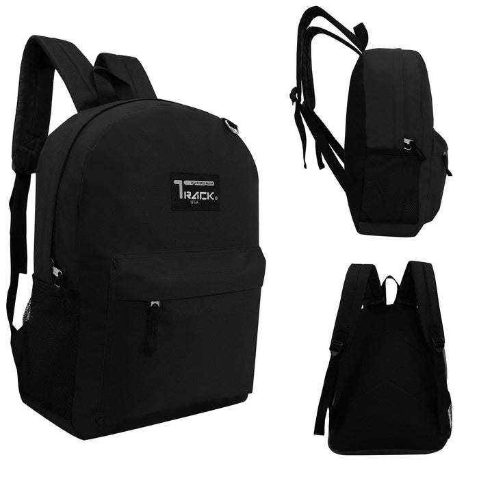 17" Wholesale Backpacks In Black | Padded Back | Bulk Case of 24 Bookbags