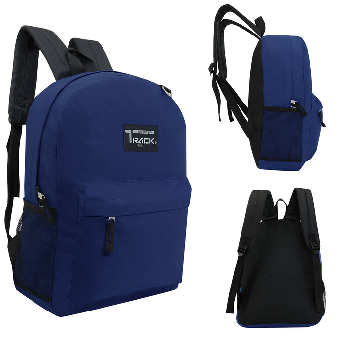 17" Wholesale Backpacks In Navy Blue | Padded Back | Bulk Case of 24 Bookbags