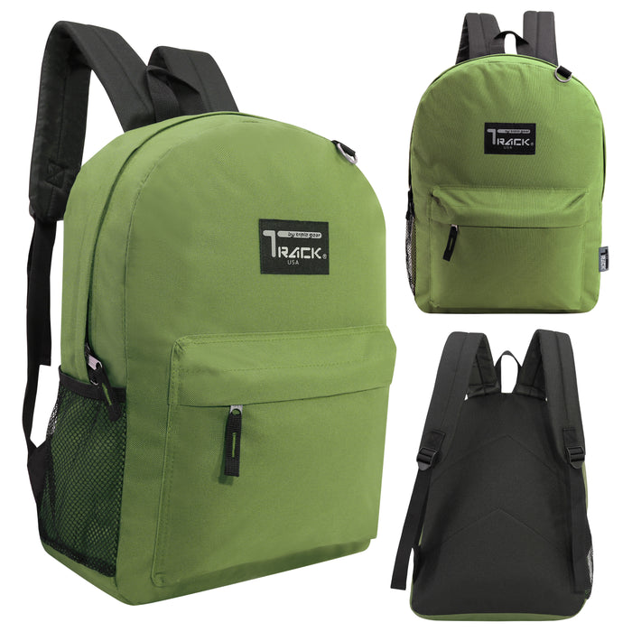 17" Wholesale Backpacks In Olive | Padded Back | Bulk Case of 24 Bookbags