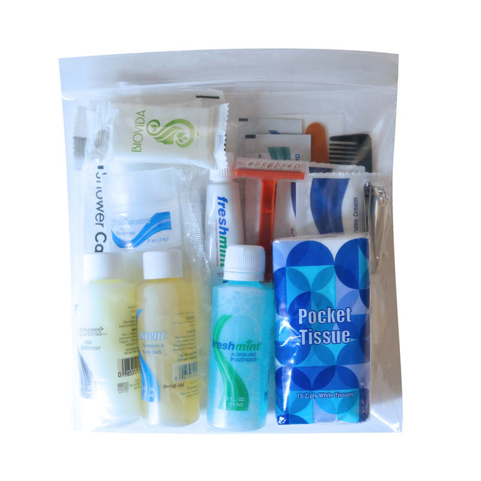 18 Piece Deluxe Wholesale Hygiene Kits - Travel Toiletry Supplies - Bulk Case of 24